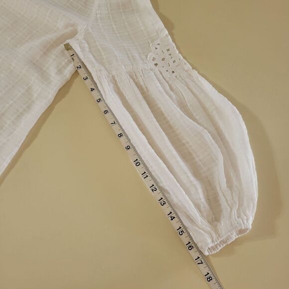 Max Studio Women's White Top with Lace Insert Balloon Sleeves - Picture 6 of 15